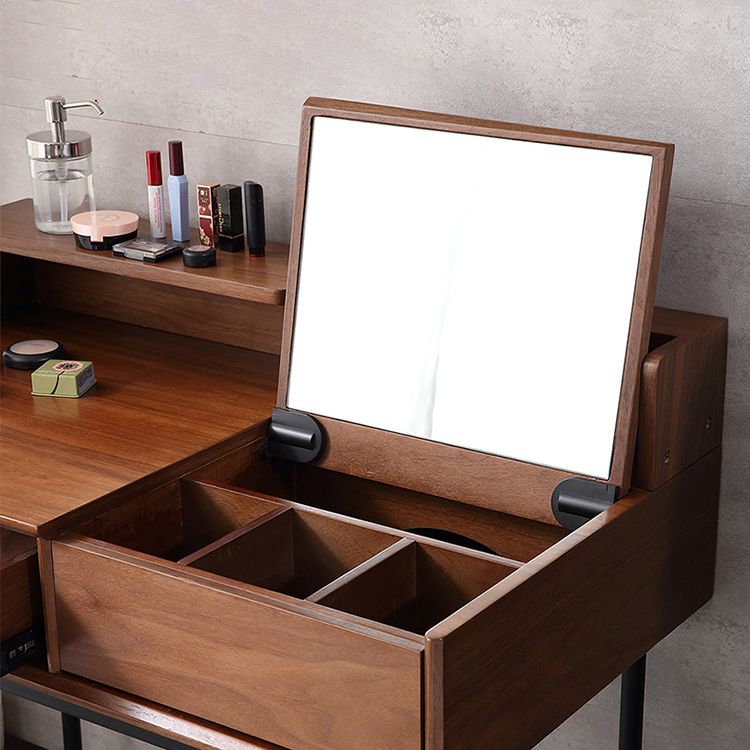 パッド入りのスツール照明ミラーバニティデスクを備えたモダニストフリップシングルウッドバニティ