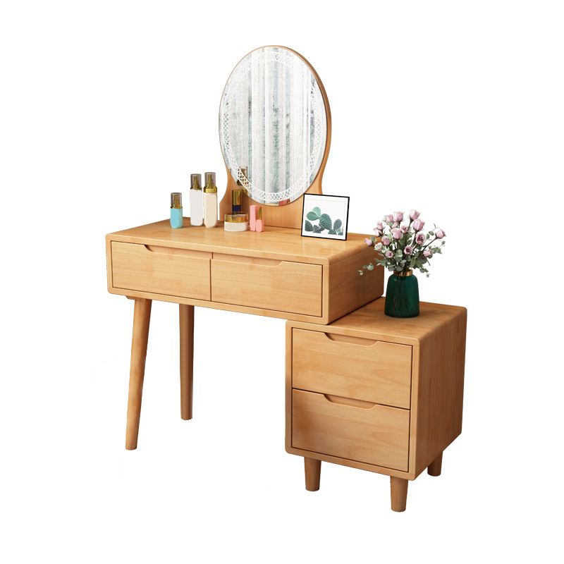 31. 5" W Wood Vanity Table with Mirror & Stool 4 Drawers Simple Makeup Vanity Table Set Clearhalo 'Bedroom Furniture' 'furn' 'furn_makeup_vanities' 'Furniture' 'Makeup Vanities' 'makeup_vanities' 1200x1200_7553020f-406e-4ee9-ae6f-aa5769f5df87