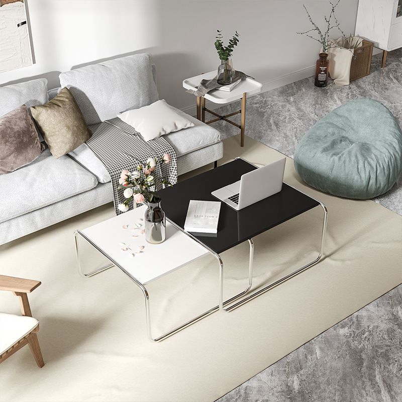 Sled 2 Nesting Coffee Table Modern Glass Coffee Table in Black and White Clearhalo 'Coffee & Accent Tables' 'Coffee Tables' 'coffee_tables' 'furn' 'furn_coffee_tables' 'Furniture' 'furniture_coffee_tables' 'Living Room Furniture' 1200x1200_7553ad4b-63a7-4780-b953-587234425710