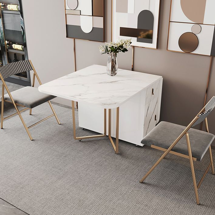 Contemporary Rectangle Dining Table Sintered Stone Drop-Leaf Table with Metal Base for Dining Room Clearhalo ' dining_table' 'Dining Tables & Seating' 'Dining Tables' 'furn' 'furn_dining_table' 'Furniture' 'furniture_dining_table' 'Kitchen & Dining Furniture' 'kitchen&dining_furn' 'kitchen' 'kitchen_dining_table' 1200x1200_7555d7ea-9a7a-4543-bae0-9f38b816f090
