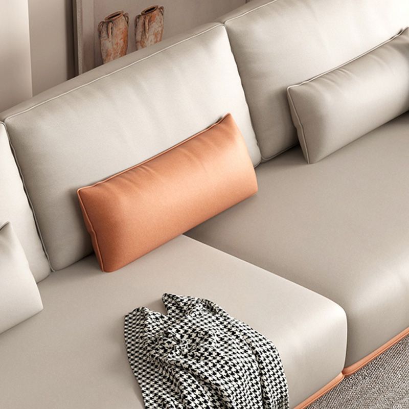 Faux Leather Pillow Back Sofa with Chaise Square Arm Sectional