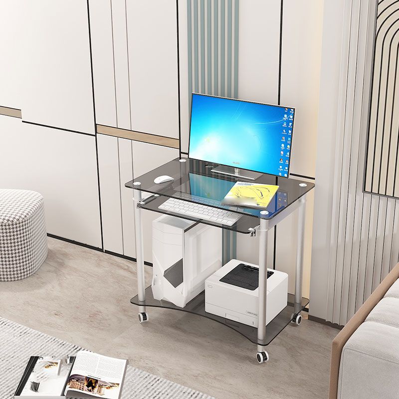 Contemporary Glass Computer Desk Keyboard Tray Rectangular Office Desk Clearhalo 'furn' 'furn_office_desk' 'Furniture' 'Office Desks' 'Office Furniture' 'office_desk' 1200x1200_7557c4e2-5321-476c-80e0-c66b06b0653f