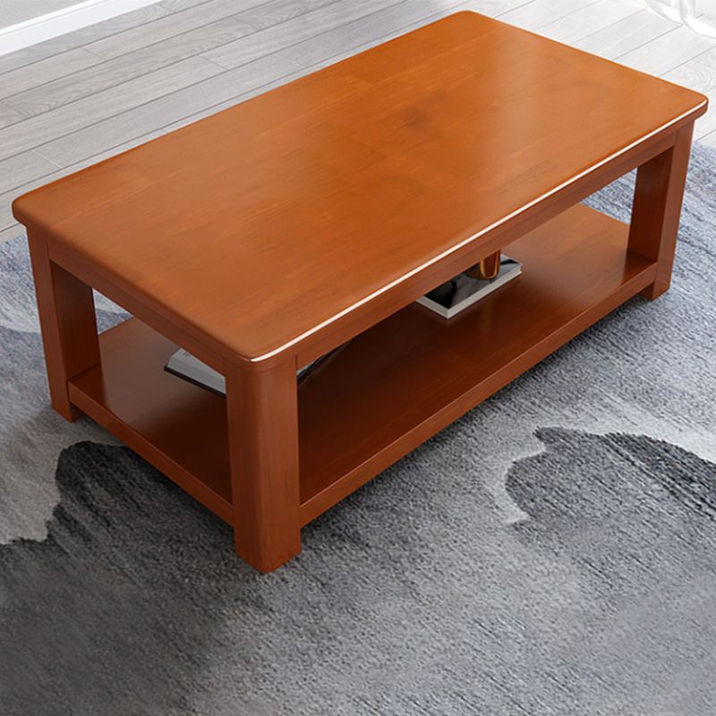 長方形の4脚ベースソリッドウッドテーブルストレージシェルフの北欧スタイルのコーヒーテーブル
