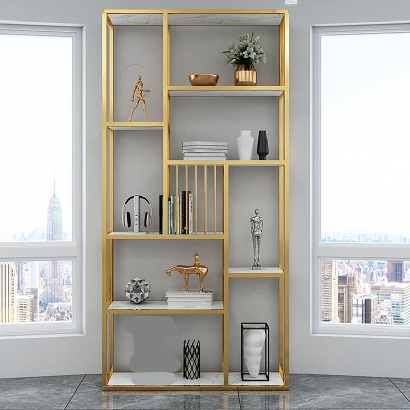 Gold Vertical Open Bookcase Glam Etagere Metal Book Shelf for Bedroom