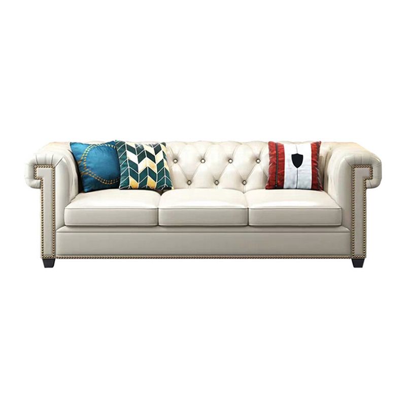 Tufted Rolled Arm Chesterfield Sofa Faux Leather Beige Cushions Sofa Clearhalo 'furn' 'furn_sofas' 'Furniture' 'Living Room Furniture' 'Sofa' 'sofas' 1200x1200_755ebab1-42c4-4eab-92bc-368c7232e33b