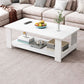 Nordic Style 4 Legs Base Rectangular Solid Wood Table with Storage Rack Coffee Table