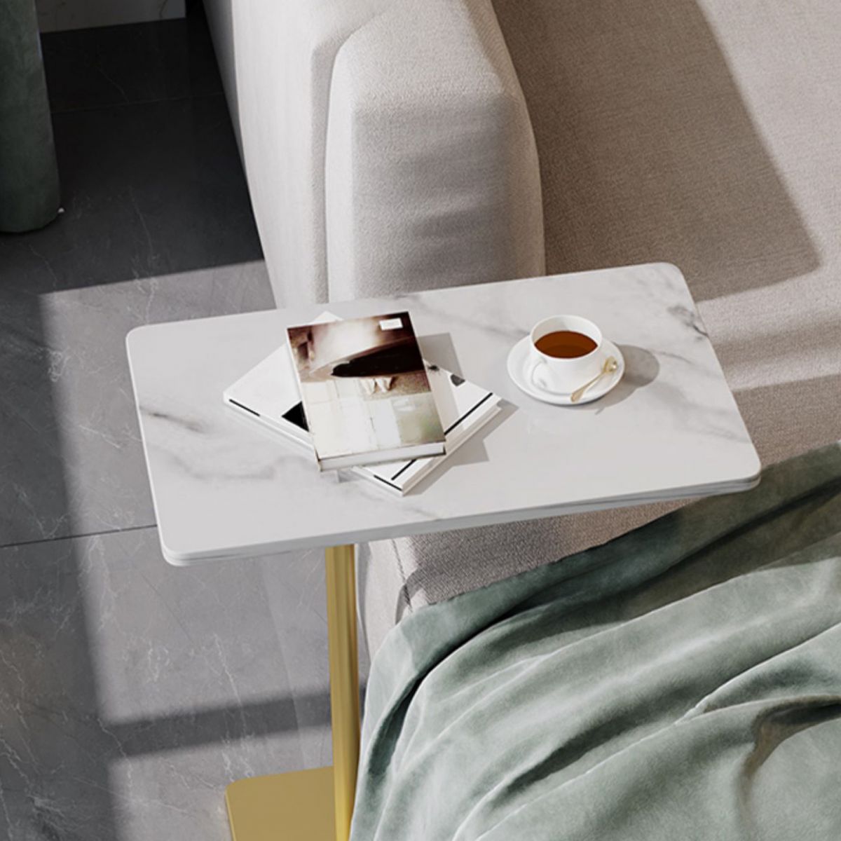 Modernistic Rectangular End Table Metal C Side Table for Bedside