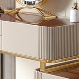 Glam Beige Makeup Vanity Set 30" Tall Glass/Slate Top Dressing Table Clearhalo 'Bedroom Furniture' 'furn' 'furn_makeup_vanities' 'Furniture' 'Makeup Vanities' 'makeup_vanities' 1200x1200_7567e1af-2eaa-453a-a08f-bdfda6084db9