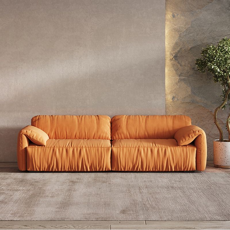 Contemporary Pillow Top Arm Settee Orange Faux Leather Sofa for Living Room Clearhalo 'furn' 'furn_sofas' 'Furniture' 'Living Room Furniture' 'Sofa' 'sofas' 1200x1200_756eb7e8-535e-4ad1-b832-f8dd0efc1e4c
