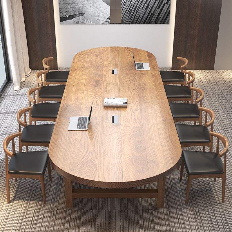 Oval Writing Desk Solid Wood Contemporary Style Office Meeting Desk