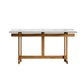 Clear Modern Rectangle Glass Dining Table with Solid Wood Trestle Base