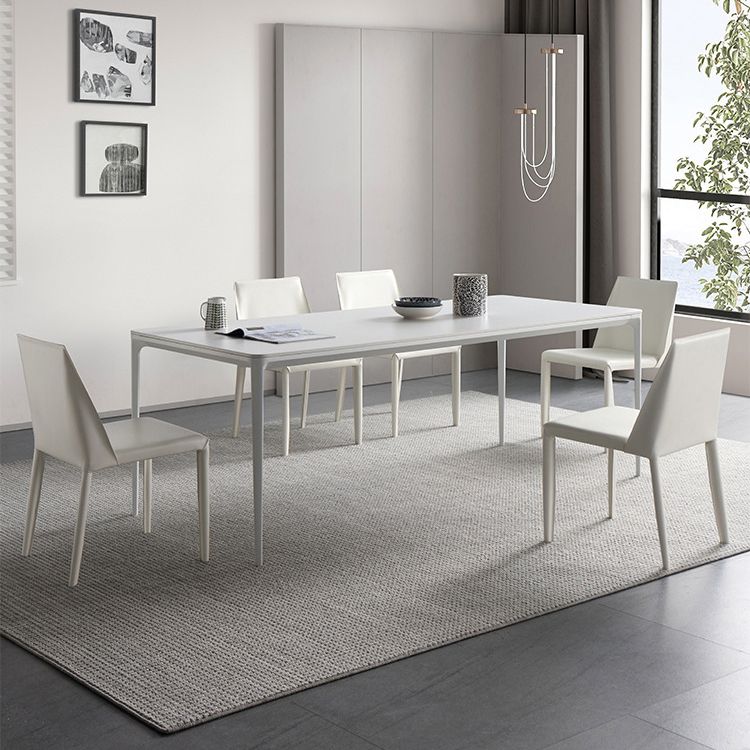 Modern White Sintered Stone Dining Set Standard Rectangle Dining Table Set with 4 Legs Base Clearhalo 'Dining Room Sets' 'Dining Tables & Seating' 'dining_room_set' 'Furniture' 'furniture_dining_room_set' 'Kitchen & Dining Furniture' 'kitchen&dining_furn' 'kitchen' 1200x1200_7578e538-b536-4ced-9f63-ade865c9c1c6