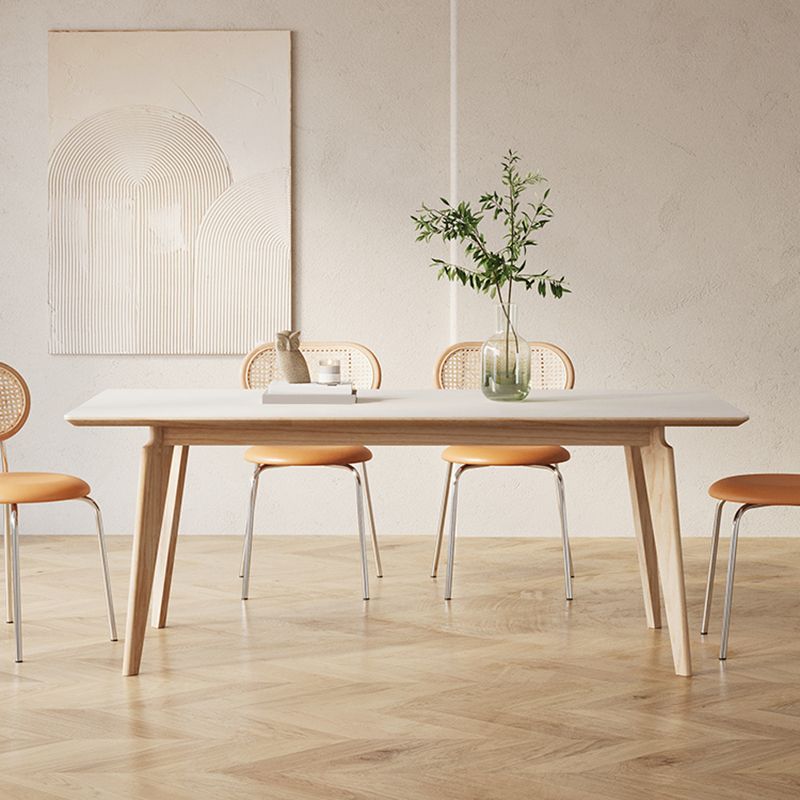 Mesa de comedor rectangular contemporánea con patas de madera maciza marrón claro