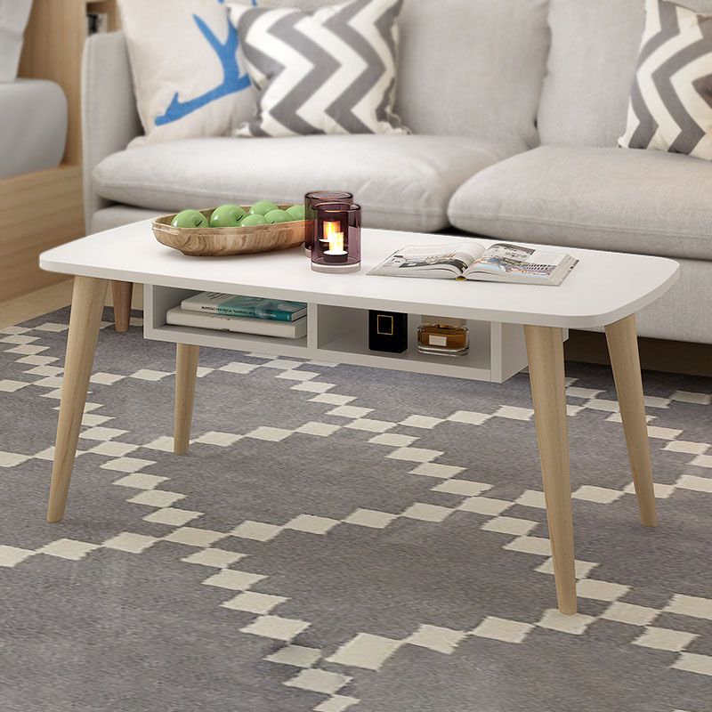 Modern 4 Legs Cocktail Table Rectangular Coffee Table - White/Wood Clearhalo 'Coffee & Accent Tables' 'Coffee Tables' 'coffee_tables' 'furn' 'furn_coffee_tables' 'Furniture' 'furniture_coffee_tables' 'Living Room Furniture' 1200x1200_757d3403-cf6a-4709-9f35-cef59827846a