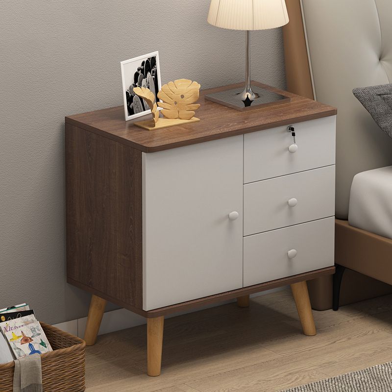21.6"/28.7" Tall Wooden Nightstand Modern Night Stand With Drawers and Cabinets