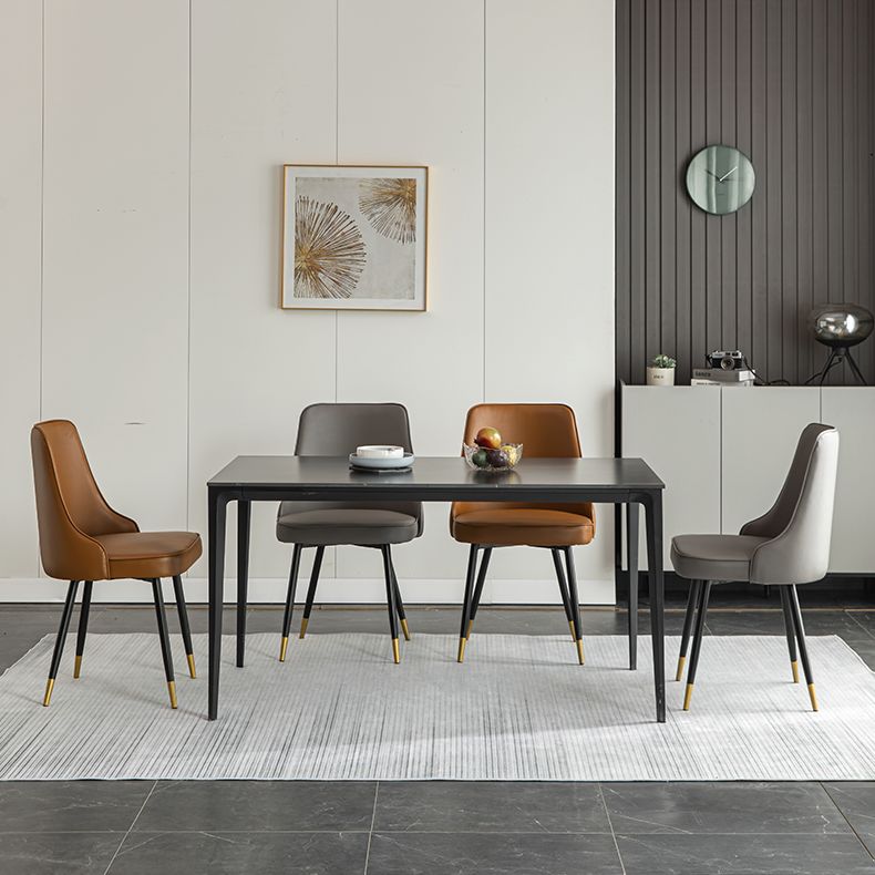 Glam Metal Dining Room Chairs Armless Faux Leather Dining Parsons Chair for Restaurant Use Clearhalo ' kitchen&dining_furn' 'Dining Chairs' 'Dining Tables & Seating' 'dining_chair' 'furn' 'furn_dining_chair' 'Furniture' 'furniture_dining_chair' 'Kitchen & Dining Furniture' 'kitchen' 1200x1200_75801fd7-c878-4f59-b2b5-93fef8da4c78