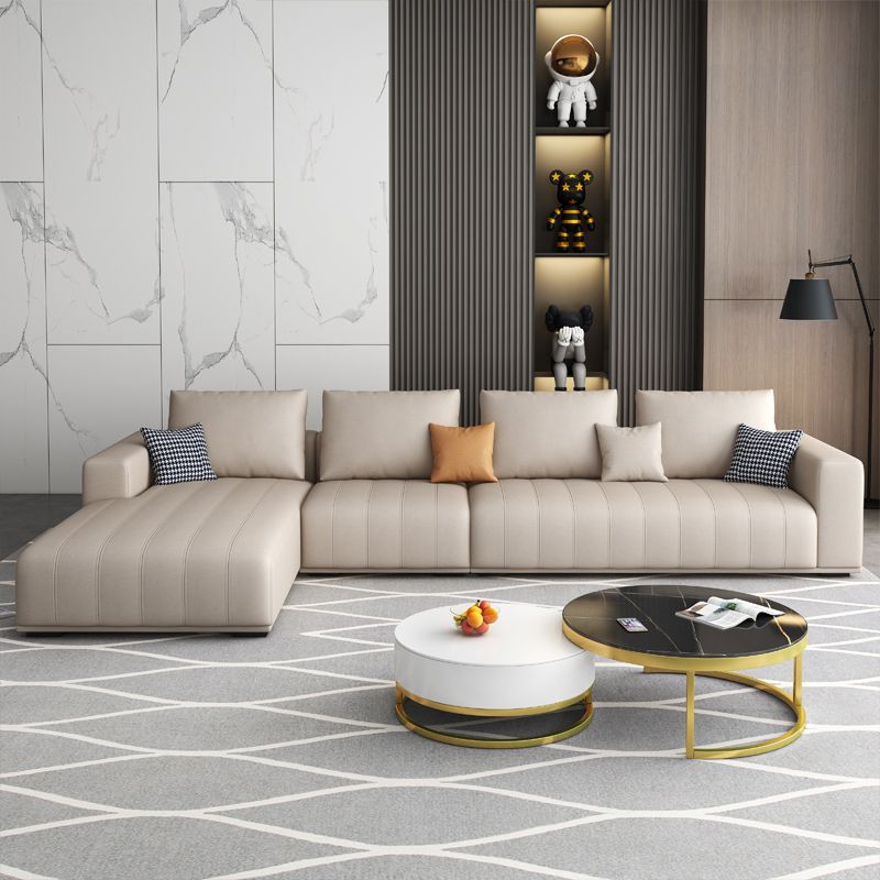 Cream Modern Faux Leather Square Arm Sofa/Sectional with Pillowed Back Cushions Clearhalo 'furn' 'furn_sectionals' 'Furniture' 'furniture_sectionals' 'kitchen' 'kitchen_sectionals' 'Living Room Furniture' 'Sectionals' 1200x1200_7583f451-032f-46cf-8bcd-02bdcad60068