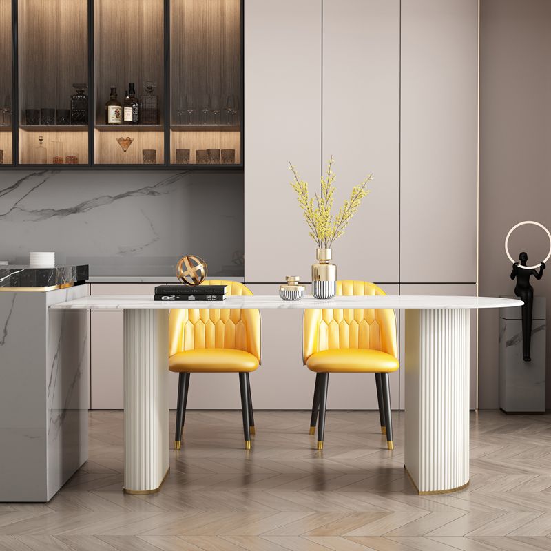 Simplicity Style Sintered Stone Dining Table Double Pedestal Base Freeform Table for Home Clearhalo ' dining_table' 'Dining Tables & Seating' 'Dining Tables' 'furn' 'furn_dining_table' 'Furniture' 'furniture_dining_table' 'Kitchen & Dining Furniture' 'kitchen&dining_furn' 'kitchen' 'kitchen_dining_table' 1200x1200_75865828-a439-47a2-9ae4-75fa095066dc