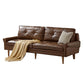 Solid Wood Round Arm Sofa Living Room Tufted Leather Sofa 32.28" H