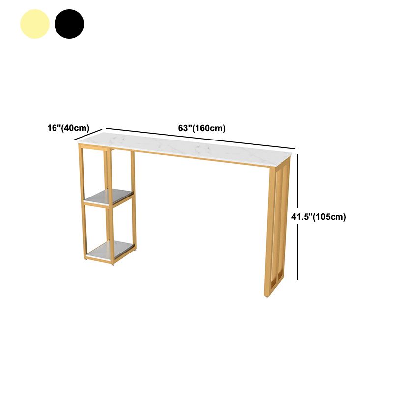 White Stone Top Pub Table with Storage Glam Bistro Table for Living Room
