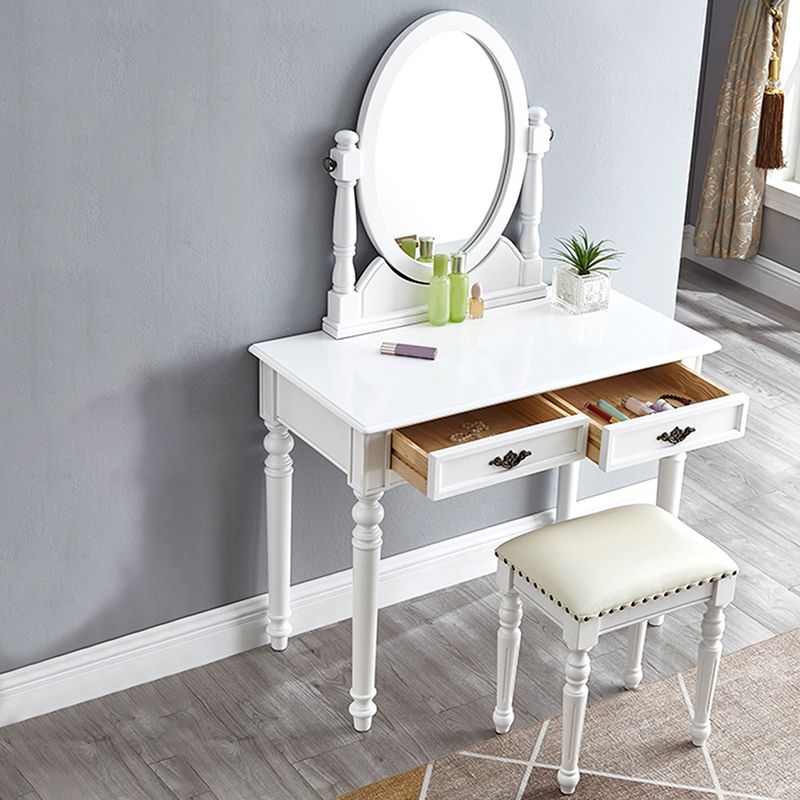 2つの収納引き出しを備えた明るい白い虚栄心ゴムウッドメイクアップバニティ、17.71 "幅