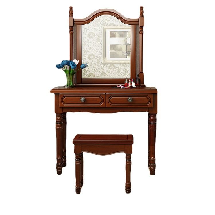 Tradizionale comò con set di vanità a specchio con 2 cassetti e sgabelli