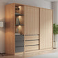 Modern Light Wood Finish Cabinet with Drawers Manufactured Wood Storage Cabinet