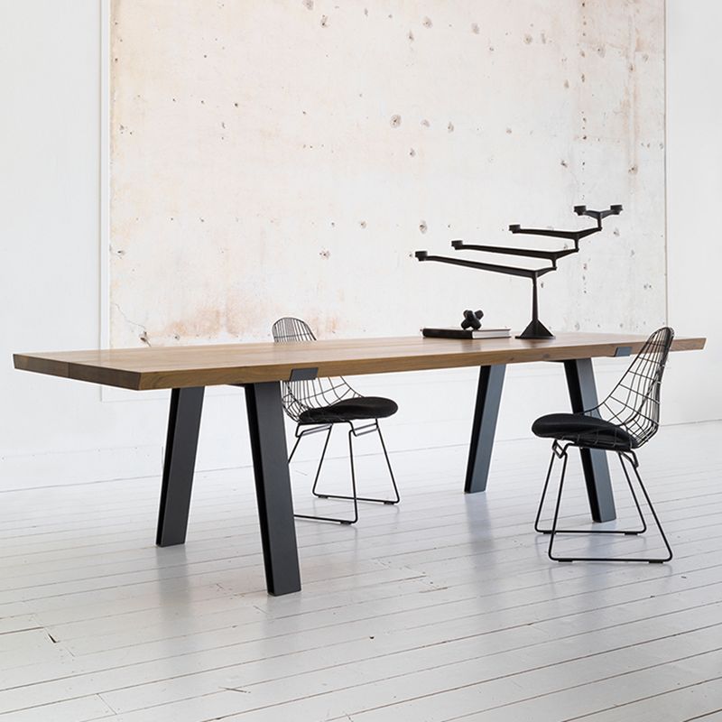Table en métal et bois Table à manger rectangulaire de style moderne du milieu du siècle