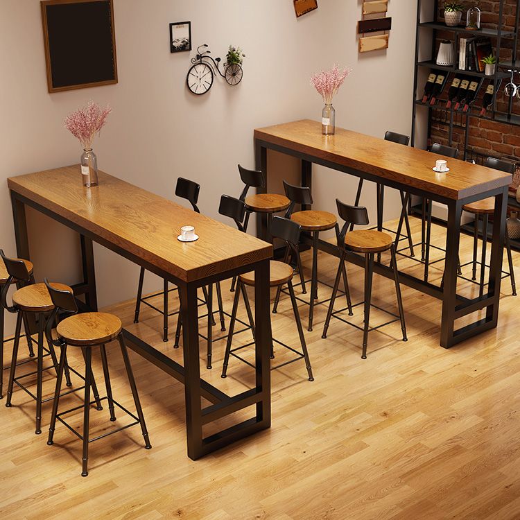 Industrial Rectangle Bar Dining Table Solid Wood Top and Iron Trestle Base Bar Table Clearhalo 'Bar Furniture' 'Bar Tables' 'bar_tables' 'furn' 'furn_bar_tables' 'Furniture' 'Kitchen & Dining Furniture' 1200x1200_75955a93-c4ac-4ca8-90b3-cf76e4d6b3e4