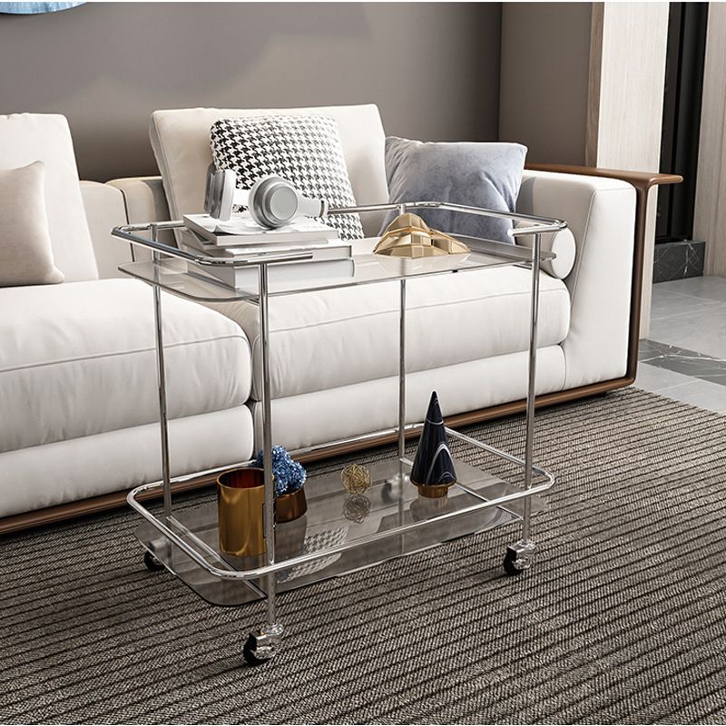 Mesa final de vidrio contemporánea con estante de ruedas incluye 25.6 "W Mesa auxiliar