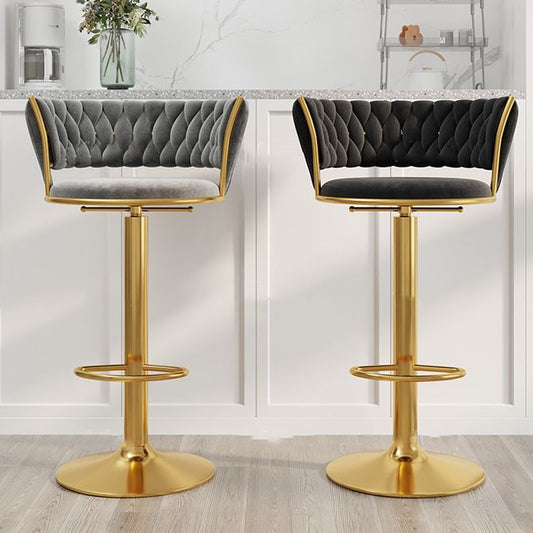 Modern Style Adjustable Backrest Counter Stool with Gold Base and Leather Cushion