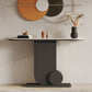 Glam Stone Accent Table Half Moon Metal Sofa Console Table for Hall