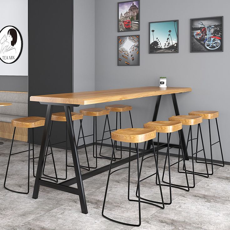 Light Brown Modern Style Bar Table in Solid Wood and Iron Cafe Bar Table, Only Table Clearhalo 'Bar Furniture' 'Bar Tables' 'bar_tables' 'furn' 'furn_bar_tables' 'Furniture' 'furniture_bar_tables' 'Kitchen & Dining Furniture' 1200x1200_75a0d0e8-cef0-457c-9eaf-ef0723b28584
