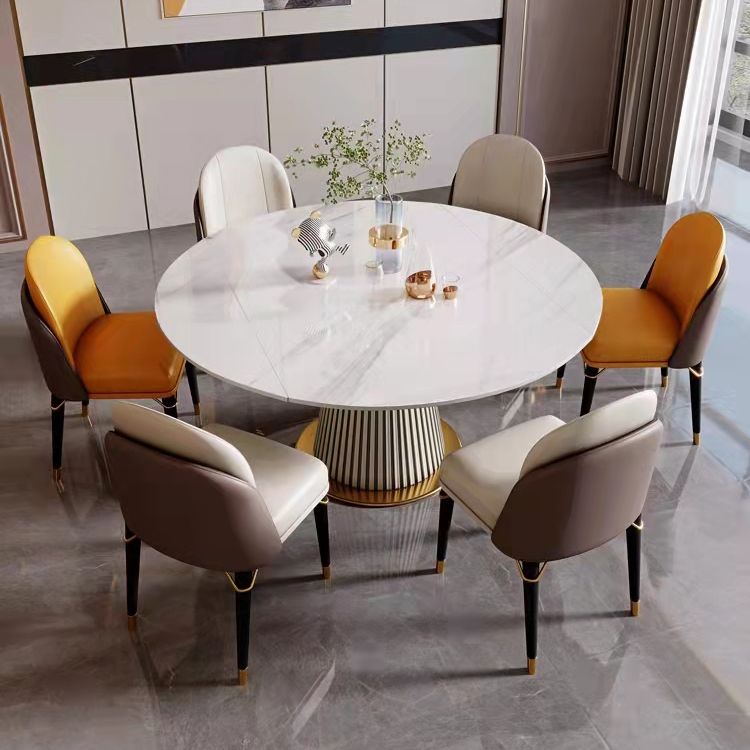 Glam Scalable Dinette Set 1/4/5/7 Pieces Round Dining Table Set with Sintered Stone Top Clearhalo 'Dining Room Sets' 'Dining Tables & Seating' 'dining_room_set' 'furn' 'furn_dining_room_set' 'Furniture' 'furniture_dining_room_set' 'Kitchen & Dining Furniture' 1200x1200_75a1f5e5-93ae-4e60-8d68-d750a761a9b6