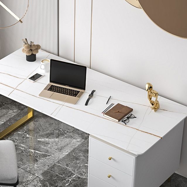 Metal Base Writing Desk Glam Style Office Desk with 3-drawer Clearhalo 'Furniture' 'furniture_office_desk' 'Office Desks' 'Office Furniture' 'office_desk' 1200x1200_75a5a29a-4ae1-4f23-9937-d6cffbcbaa27
