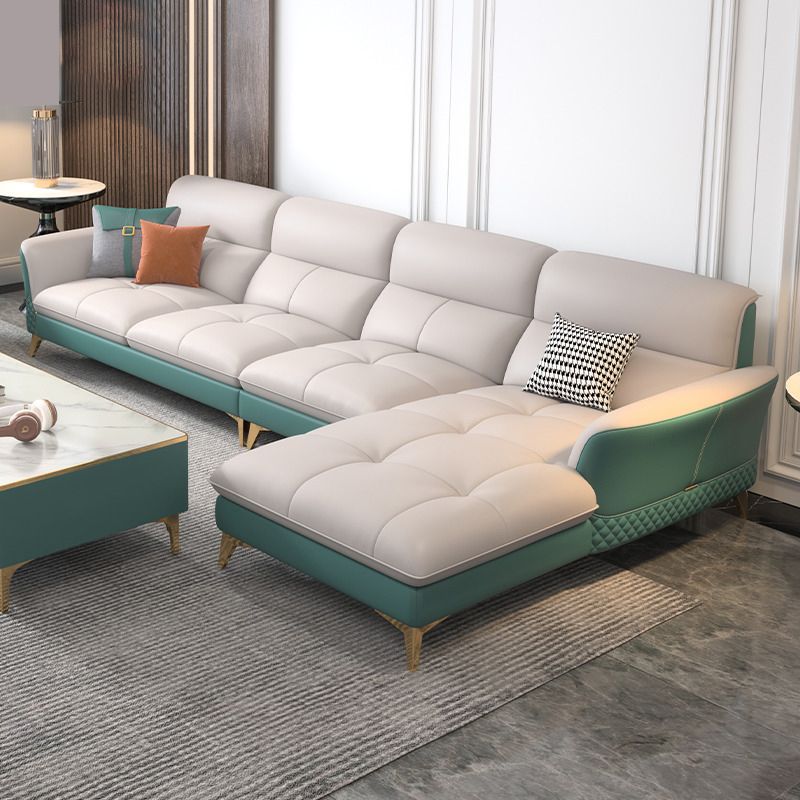 34.64 " H Genuine Leather Flared Arm Sofa & Chaise for Living Room Clearhalo 'furn' 'furn_sectionals' 'Furniture' 'Living Room Furniture' 'Sectionals' 1200x1200_75a727ad-f056-4511-891c-914b4e4cd422