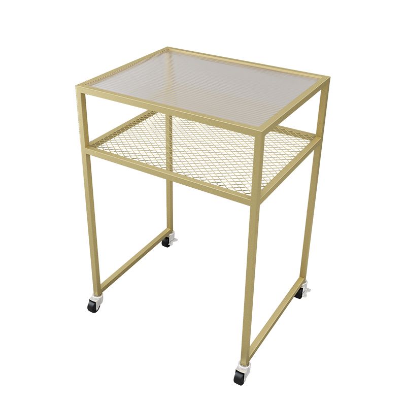 Modern Rectangular Glass Top Side Table Iron Frame End Table with Shelf