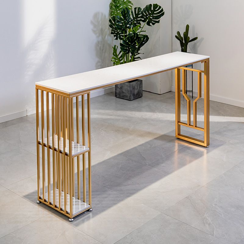 Faux Marble Bistro Table 2-shelf Rectangle Bar Height Cocktail Table with Metal Base Clearhalo 'Bar Furniture' 'Bar Tables' 'bar_tables' 'furn' 'furn_bar_tables' 'Furniture' 'Kitchen & Dining Furniture' 1200x1200_75aaa3a4-1533-4c15-aa86-ff6d70bb545d