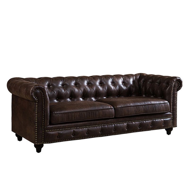 28.3" Mid Century Modern Faux Leather Rolled Arm Chesterfield Back Sofa with Nailhead Clearhalo 'furn' 'furn_sofas' 'Furniture' 'furniture_sofas' 'Living Room Furniture' 'Sofa' 'sofas' 1200x1200_75ad1741-9467-4a84-8e74-5b5482067ad2
