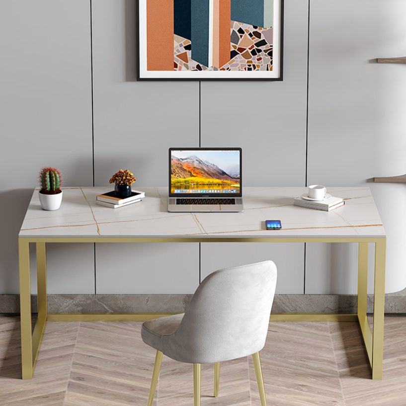 Glam Stone Office Desk 29.53" Tall Rectangular Writing Desk with Iron Base Clearhalo 'furn' 'furn_office_desk' 'Furniture' 'Office Desks' 'Office Furniture' 'office_desk' 1200x1200_75ae325b-e0b3-4db4-95fb-06d26e650776