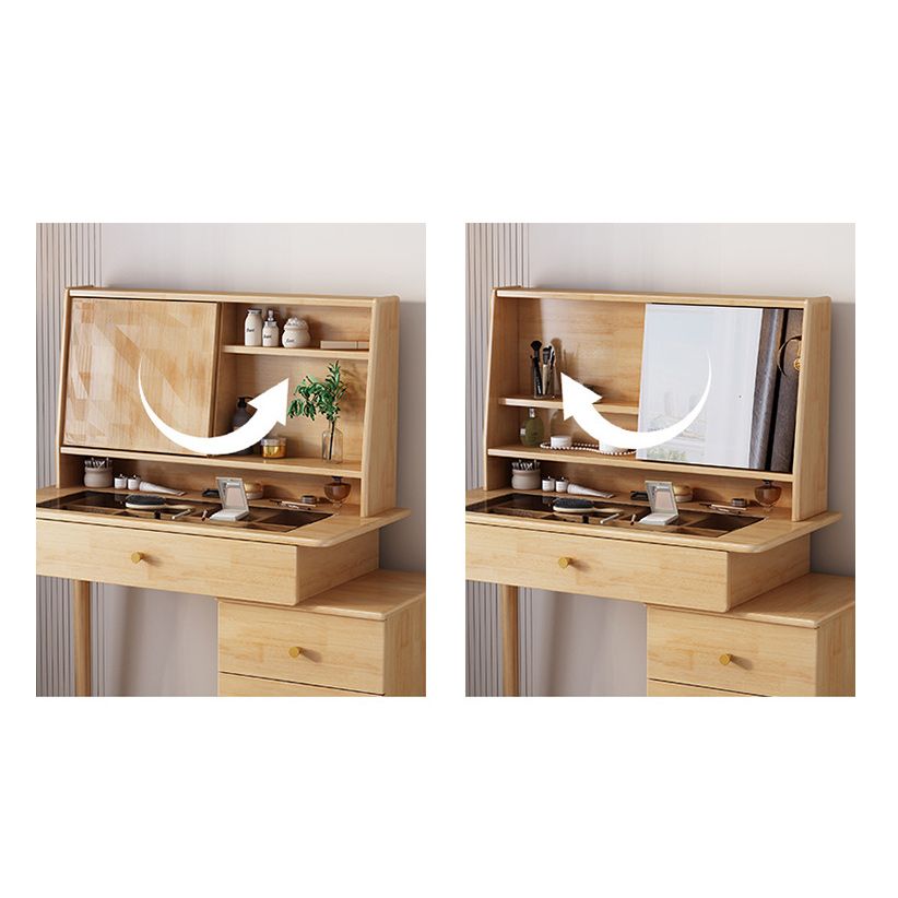 Tavolo da trucco in legno massiccio a specchio scandinavo in marrone