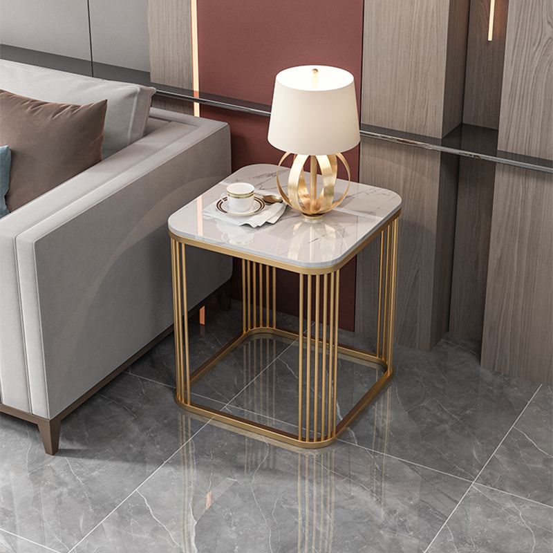 Modern Square Slate Top Side Table 21.6" Tall Iron Frame End Table