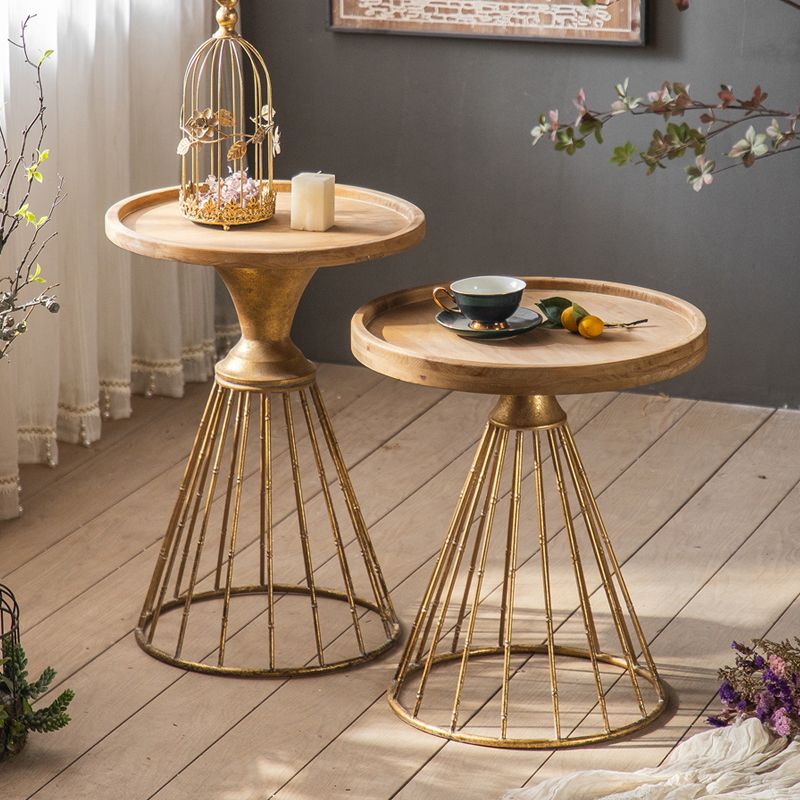 French Country Frame End Table Antique Brass Solid Wood Side Table