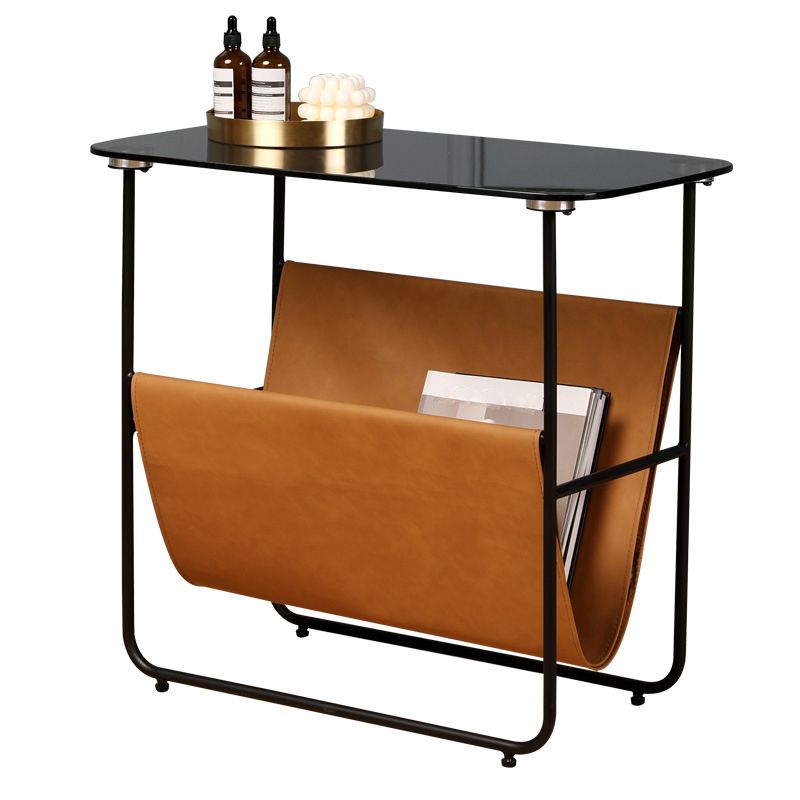 Rectangular Glass Top End Table Modern 23.22" Tall Storage Side Table Clearhalo 'Coffee & Accent Tables' 'End & Side Tables' 'end_side_tables' 'furn' 'furn_end_side_tables' 'Furniture' 'Living Room Furniture' 1200x1200_75b6baa6-a018-4f3e-9caa-e84eb753aadc