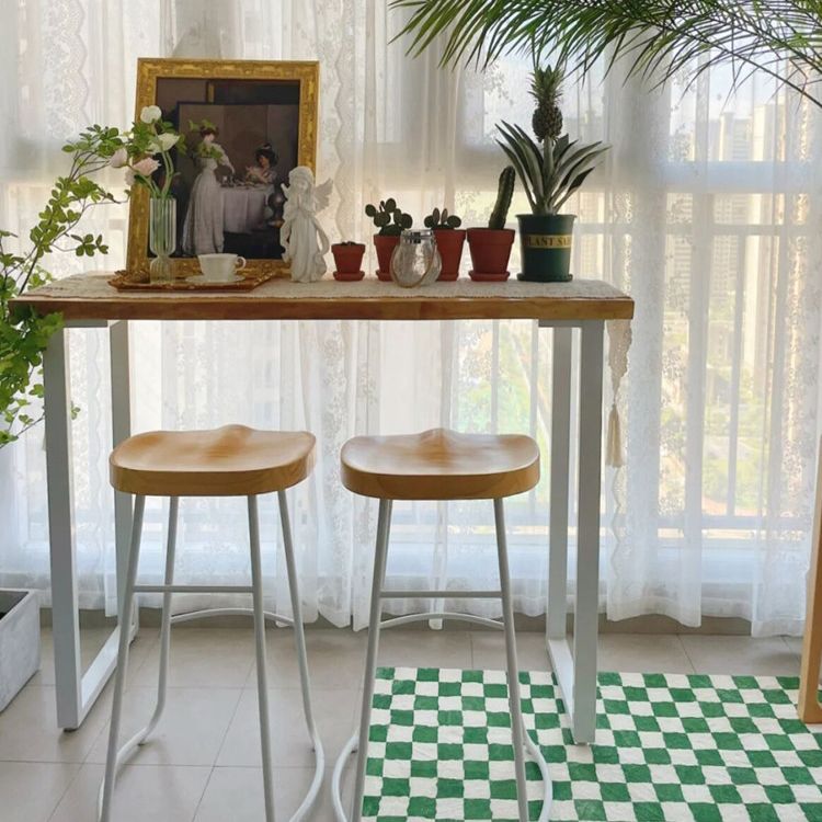 Rectangle Pine Wood Top Bistro Table Modern Pub Table with White Metal Base Clearhalo 'Bar Furniture' 'Bar Tables' 'bar_tables' 'furn' 'furn_bar_tables' 'Furniture' 'Kitchen & Dining Furniture' 1200x1200_75bb3788-53e8-4cae-b0dc-d7d599573413