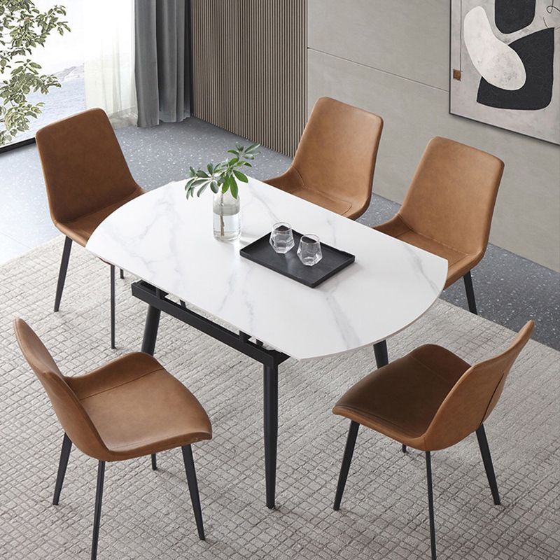 53.15''L Round Contemporary Dining Table Sintered Stone Table with 4 Black Metal Legs Clearhalo ' dining_table' 'Dining Tables & Seating' 'Dining Tables' 'furn' 'furn_dining_table' 'Furniture' 'furniture_dining_table' 'Kitchen & Dining Furniture' 'kitchen&dining_furn' 'kitchen' 'kitchen_dining_table' 1200x1200_75bd73b1-9168-4100-82a2-aadc07055573