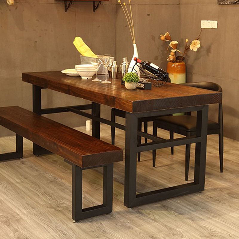 Mesa de comedor industrial Mesa de comedor de madera maciza marrón con base de caballete