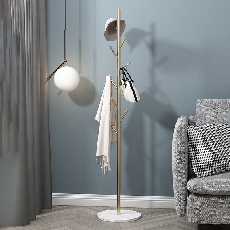 Moderna estante de abrigo Marble Bottom Metal Entry Hall Arbel con ganchos de abrigo