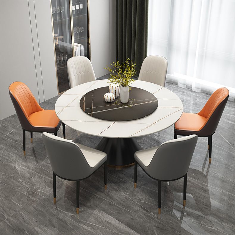 Modern Style Sintered Stone Dining Table Single Pedestal Base Round Table for Home with Turntable Clearhalo ' dining_table' 'Dining Tables & Seating' 'Dining Tables' 'furn' 'furn_dining_table' 'Furniture' 'furniture_dining_table' 'Kitchen & Dining Furniture' 'kitchen&dining_furn' 'kitchen' 'kitchen_dining_table' 1200x1200_75c8dcaf-430c-42f1-9f5a-9f89a2fd3196
