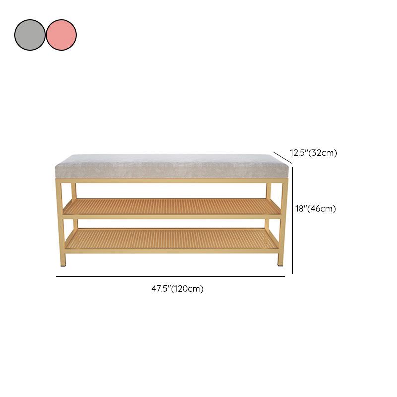 Glam Entryway Cushioned Bench Metal Seating Bench with Shoe Storage Clearhalo 'Benches' 'Chairs & Seating' 'furn' 'furn_benches' 'Furniture' 'Living Room Furniture' 1200x1200_75c98fa0-d862-49bc-8713-9db56e515182